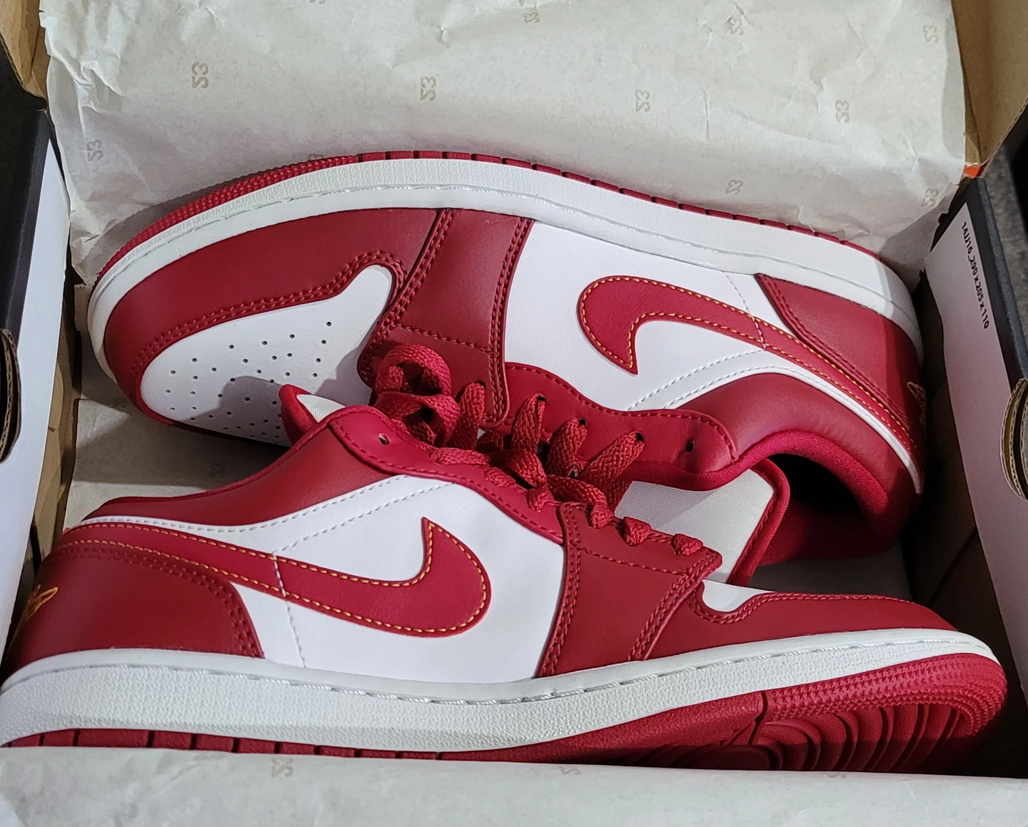 Air Jordan 1 Low Cardinal Red/Light Curry-White Shoes - photo 3