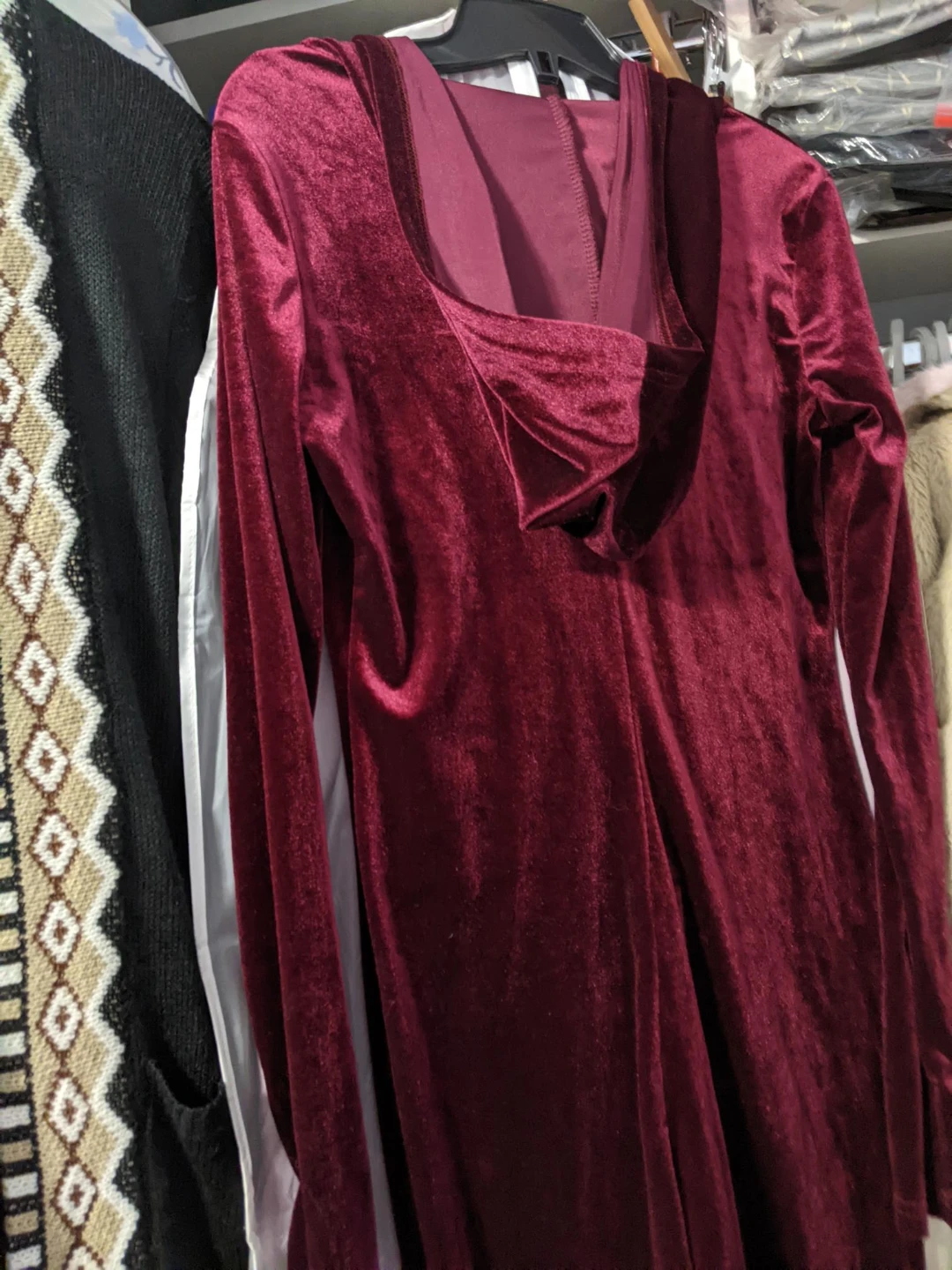 Burgundy Velvet Hooded Jumpsuit New