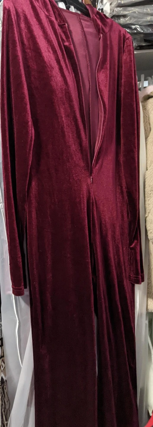 Burgundy Velvet Hooded Jumpsuit New - photo 2