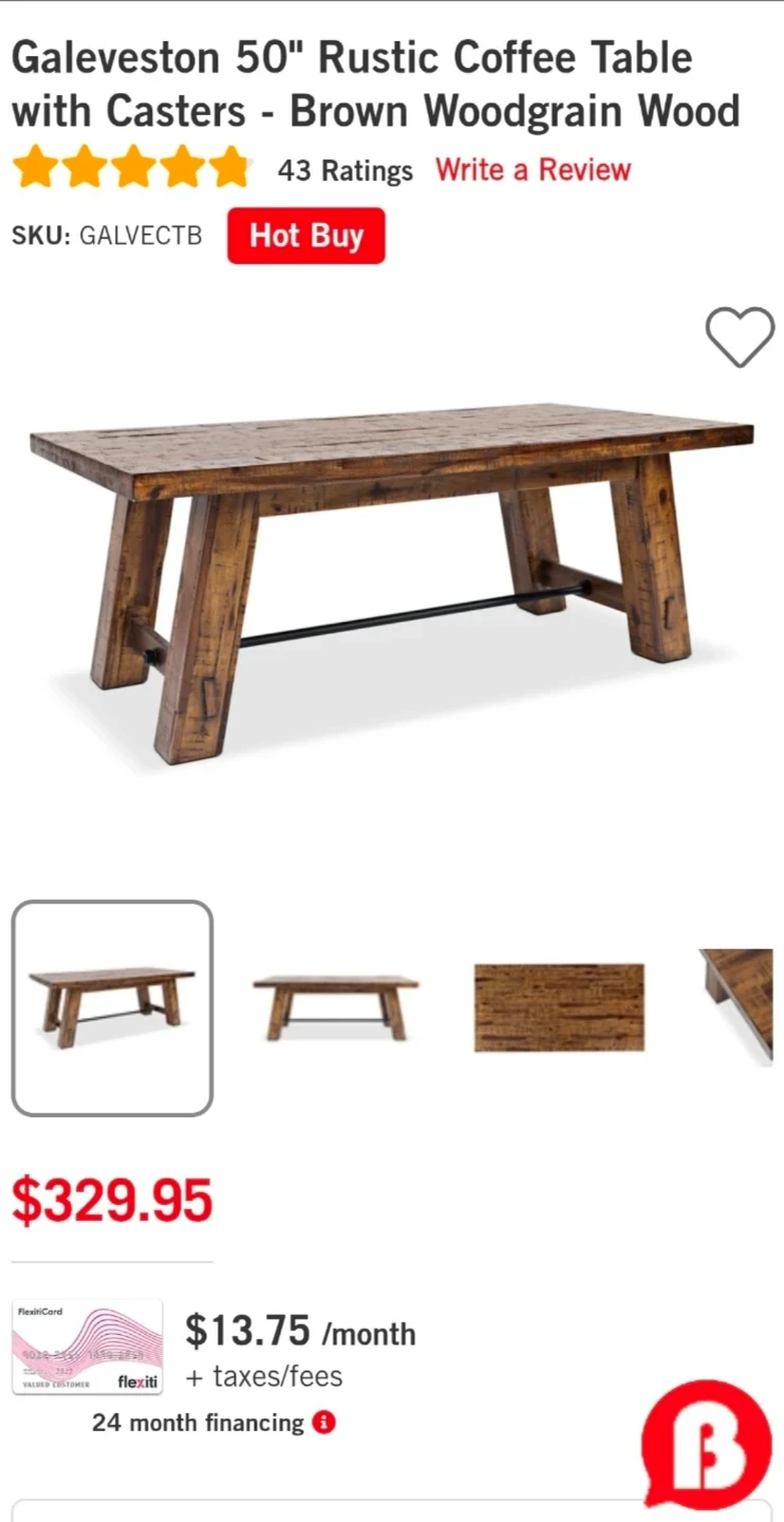 Galveston 50" Rustic Coffee Table with Casters - Brown Woodgrain - photo 5