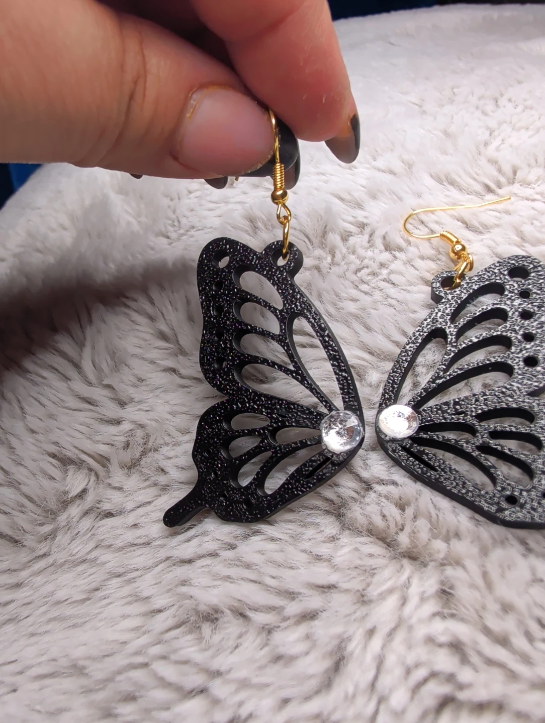 Custom Black Butterfly Earrings with Rhinestones - photo 2