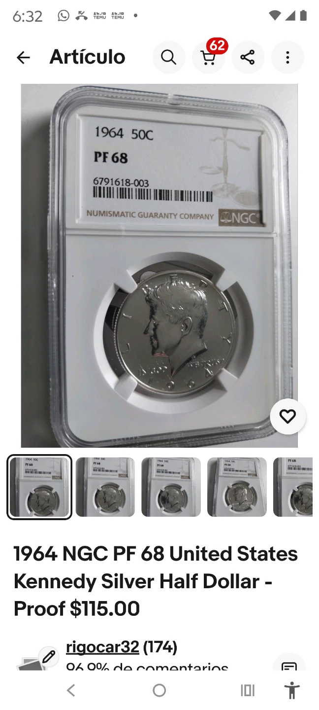 1964 NGC PF 68 Kennedy Silver Half Dollar - photo 3