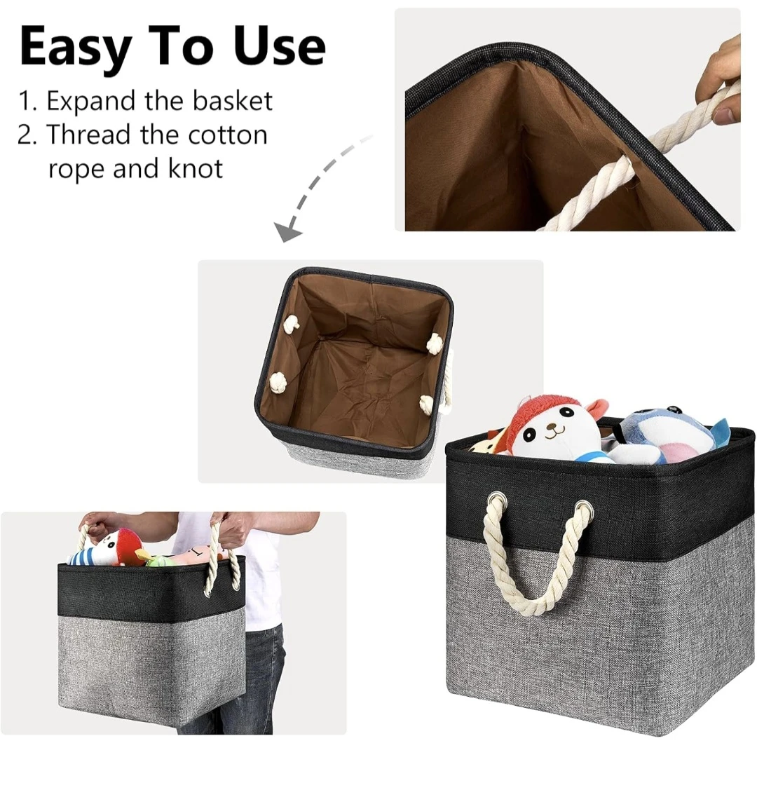 Collapsible Fabric Storage Baskets Large Canvas 13"x13"x12.5" - photo 2