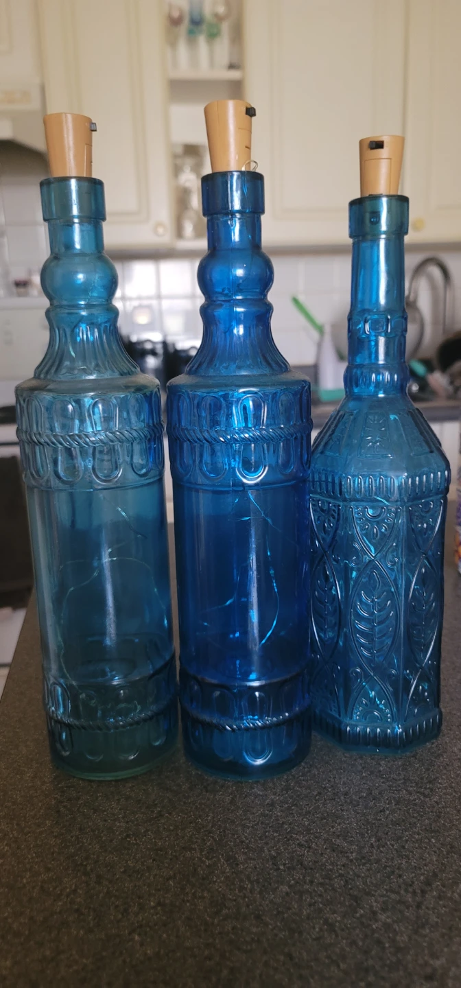 Set of 3 Blue Glass Bottle Fairy Lights
