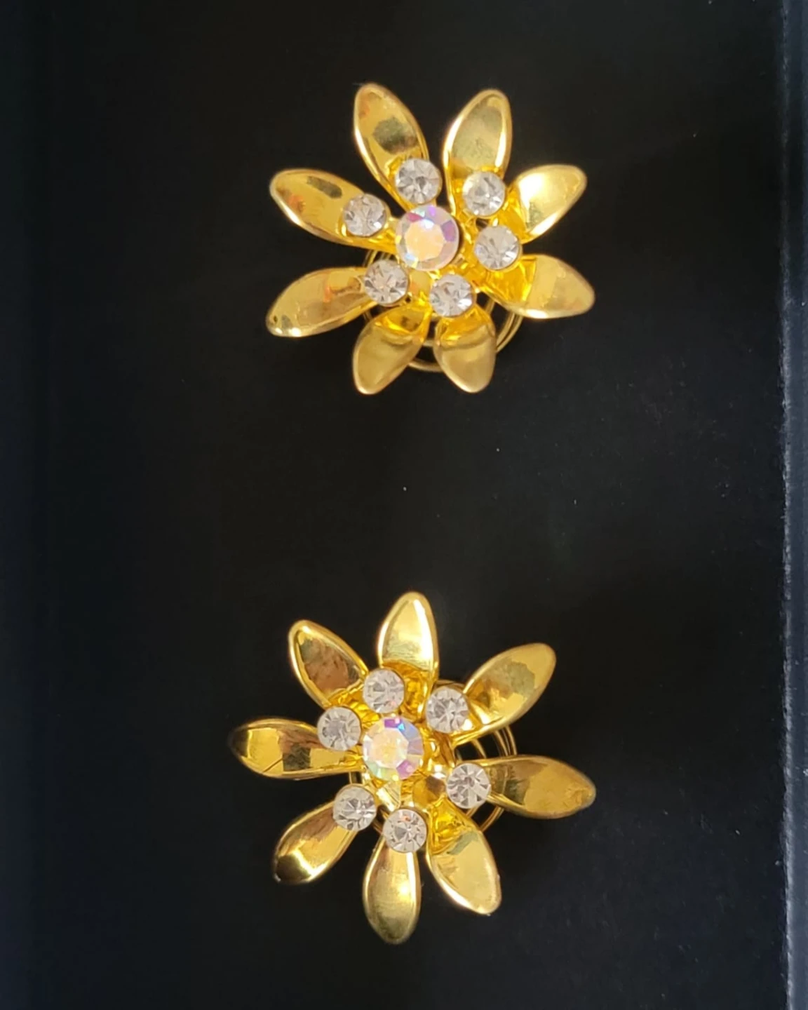 2 Gold Flower Hair Clips with Rhinestones