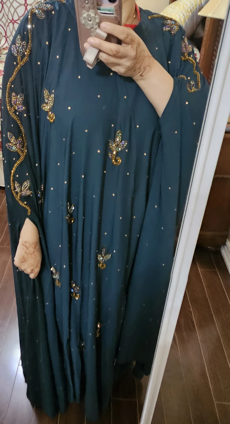 Embellished Teal Kaftan with Scarf - photo 5