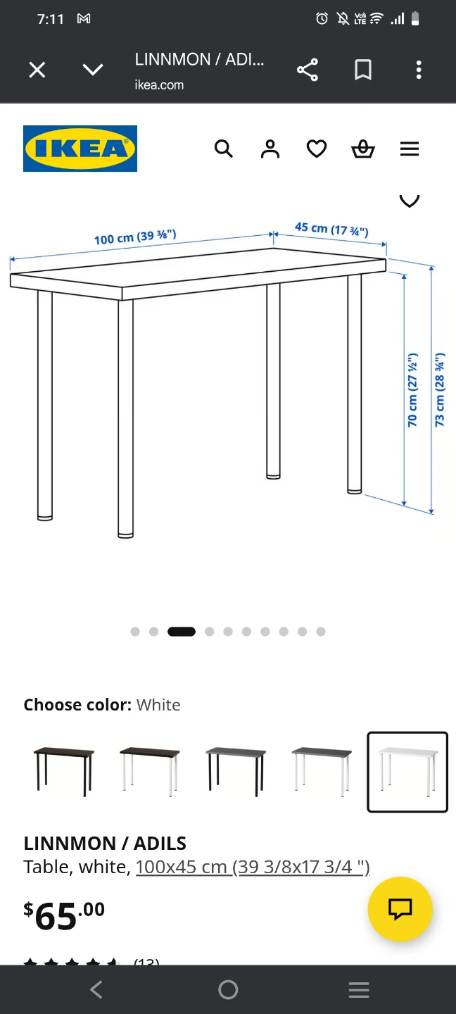 IKEA LINNMON / ADILS Table - White, 100x45 cm - photo 2