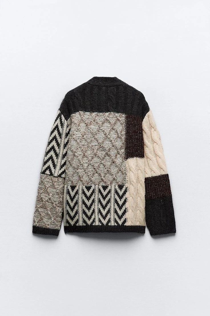 Zara Patchwork Knit Cardigan: Wool Blend – Like New! - photo 3