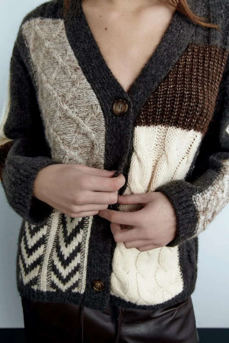 Zara Patchwork Knit Cardigan: Wool Blend – Like New! - photo 4