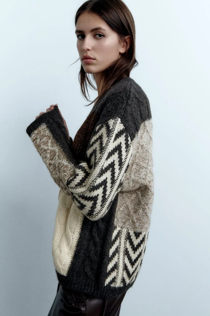Zara Patchwork Knit Cardigan: Wool Blend – Like New! - photo 5