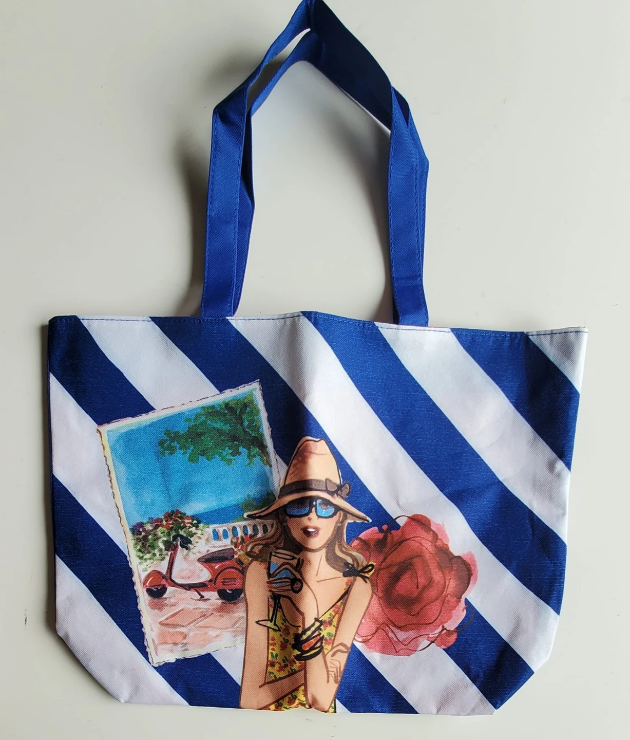 Tote Bag with Woman and Scooter Design