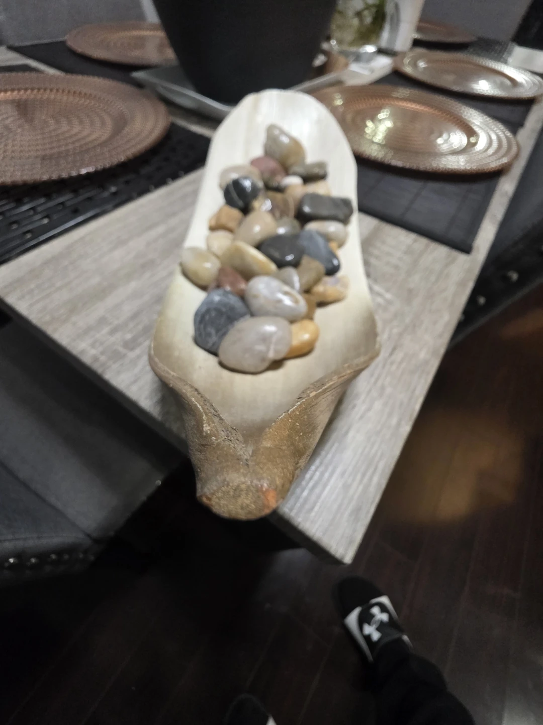 Decorative Stones in Wooden Bowl