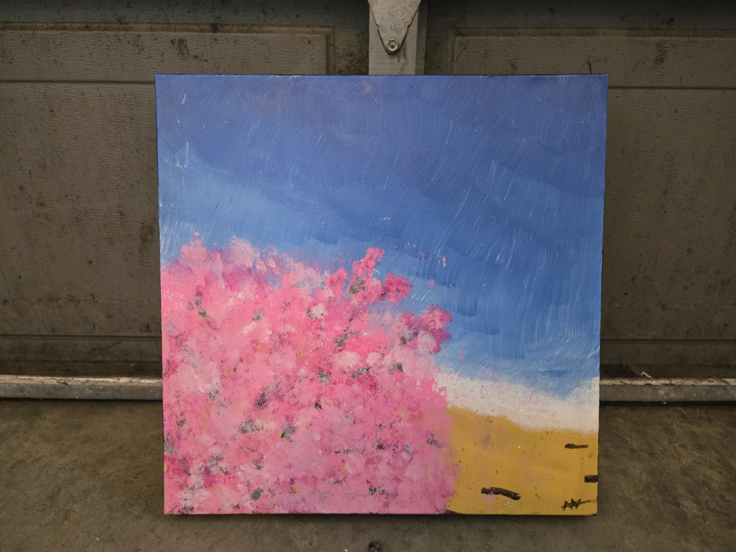 Original Acrylic Painting - Pink Blossoms on a Beach