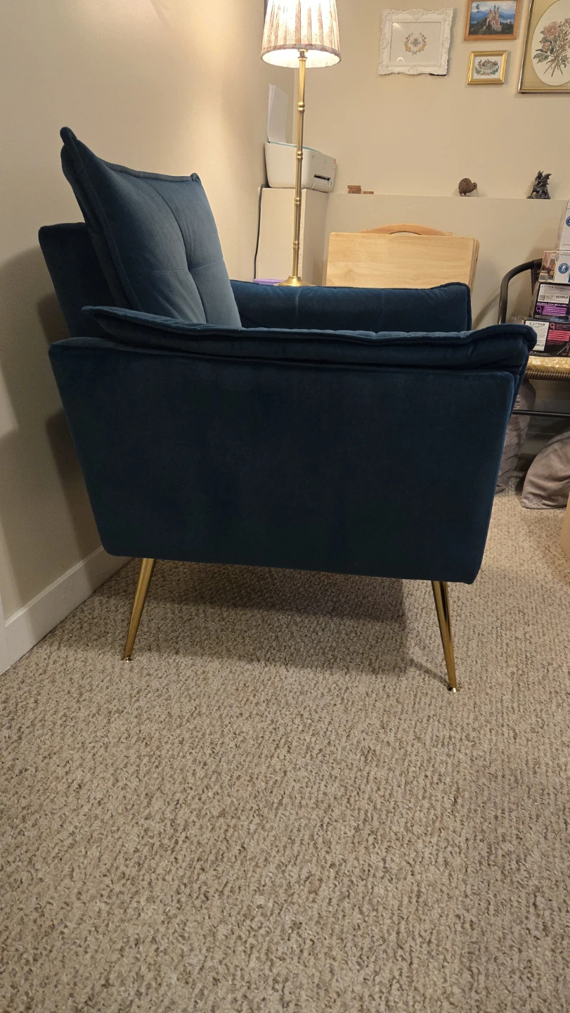 Deep Teal Velvet Accent Chair with Gold Legs - photo 2