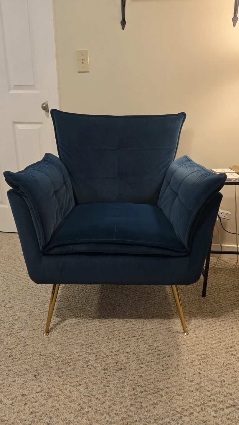 Deep Teal Velvet Accent Chair with Gold Legs - photo 3