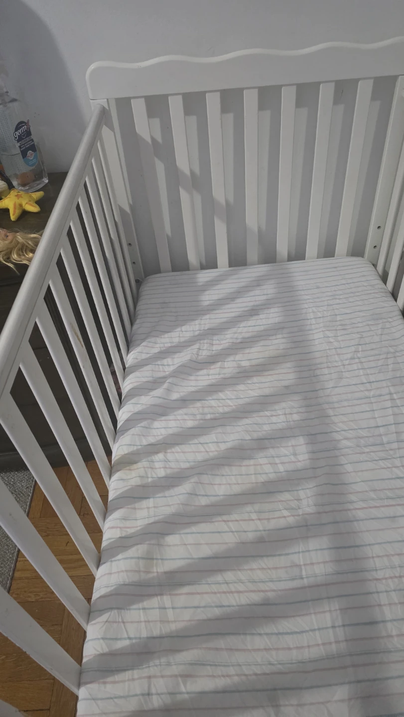 White Wooden Baby Crib with Mattress