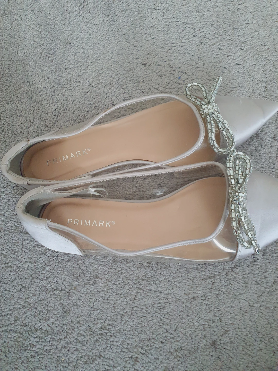 Primark Women's Silver Pointed Toe Ballet Flats with Bow