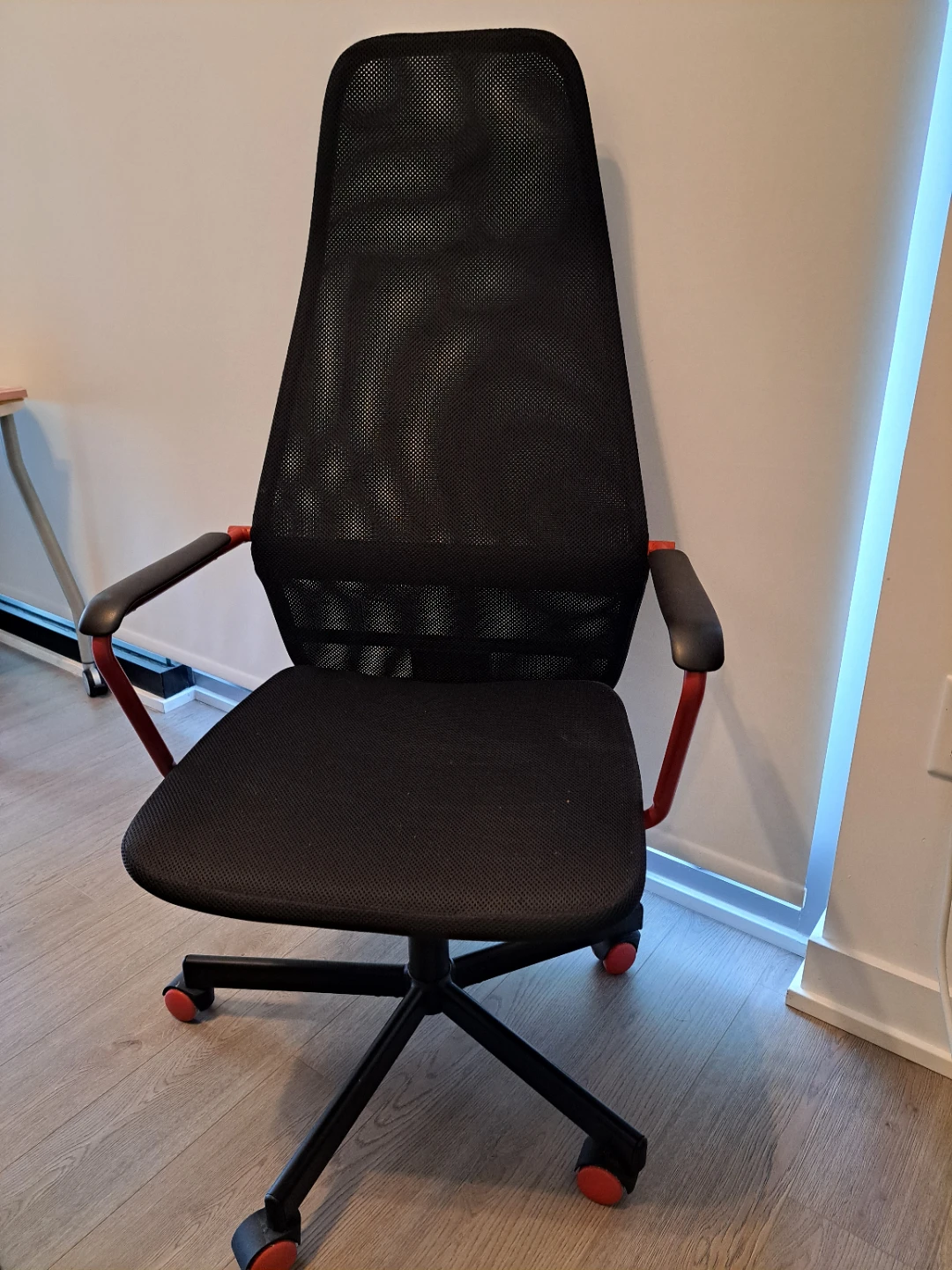 Black Mesh Office Chair with Red Accents