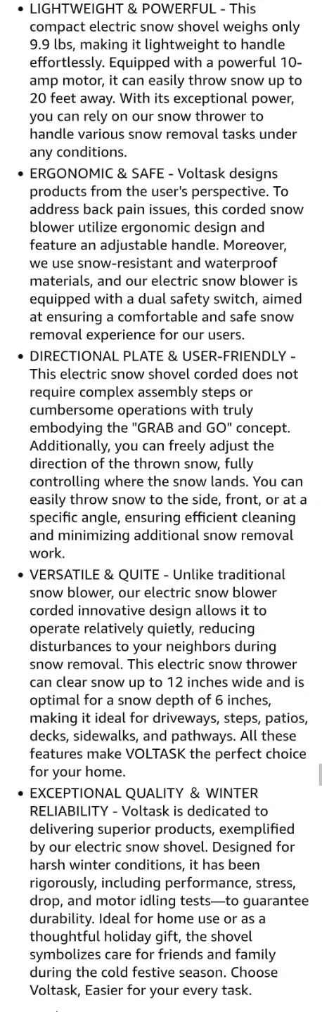 Voltask Snow Blower- Snow Shovel - photo 3