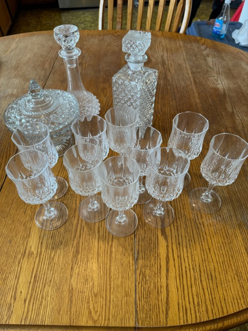 Crystal Glassware Set with Decanters and Glasses