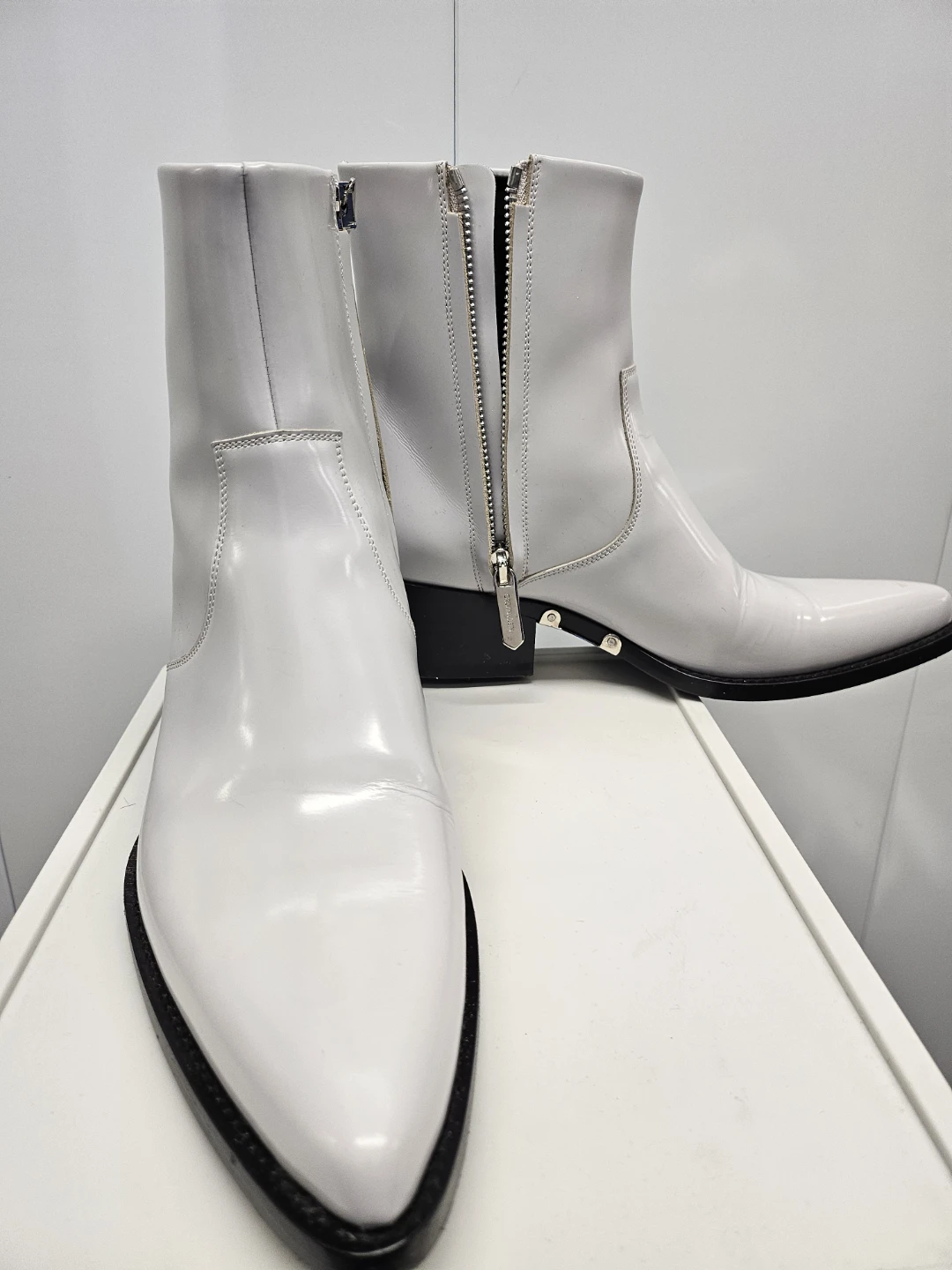 Calvin Klein White Patent Leather Ankle Boots Size 40