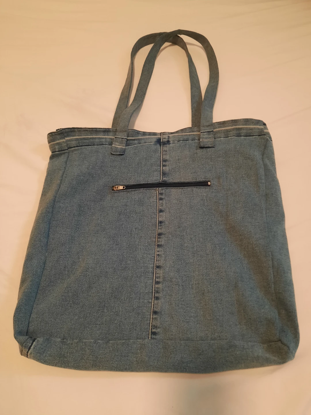 Denim Tote Bag with Patchwork Panel - photo 2