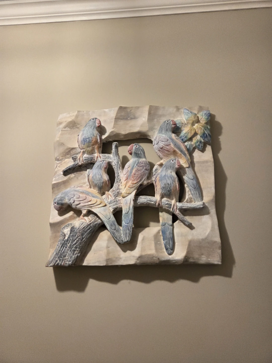 Carved Wall Art - Parrots on Branch