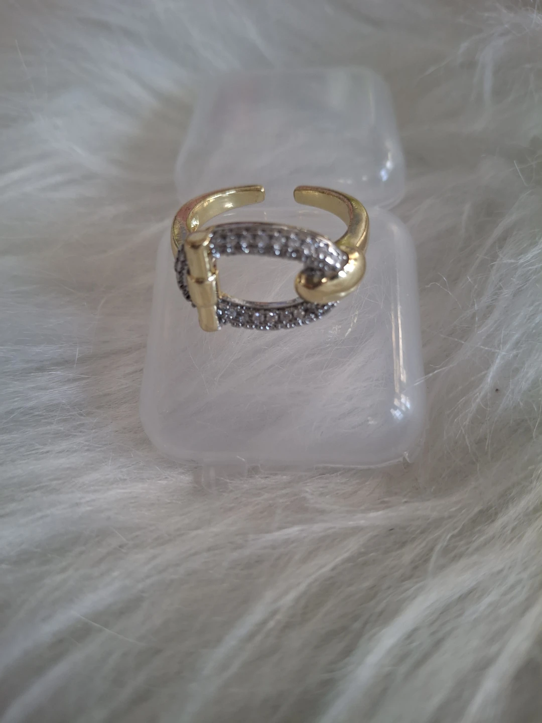 Gold Tone Ring with Pave Crystals