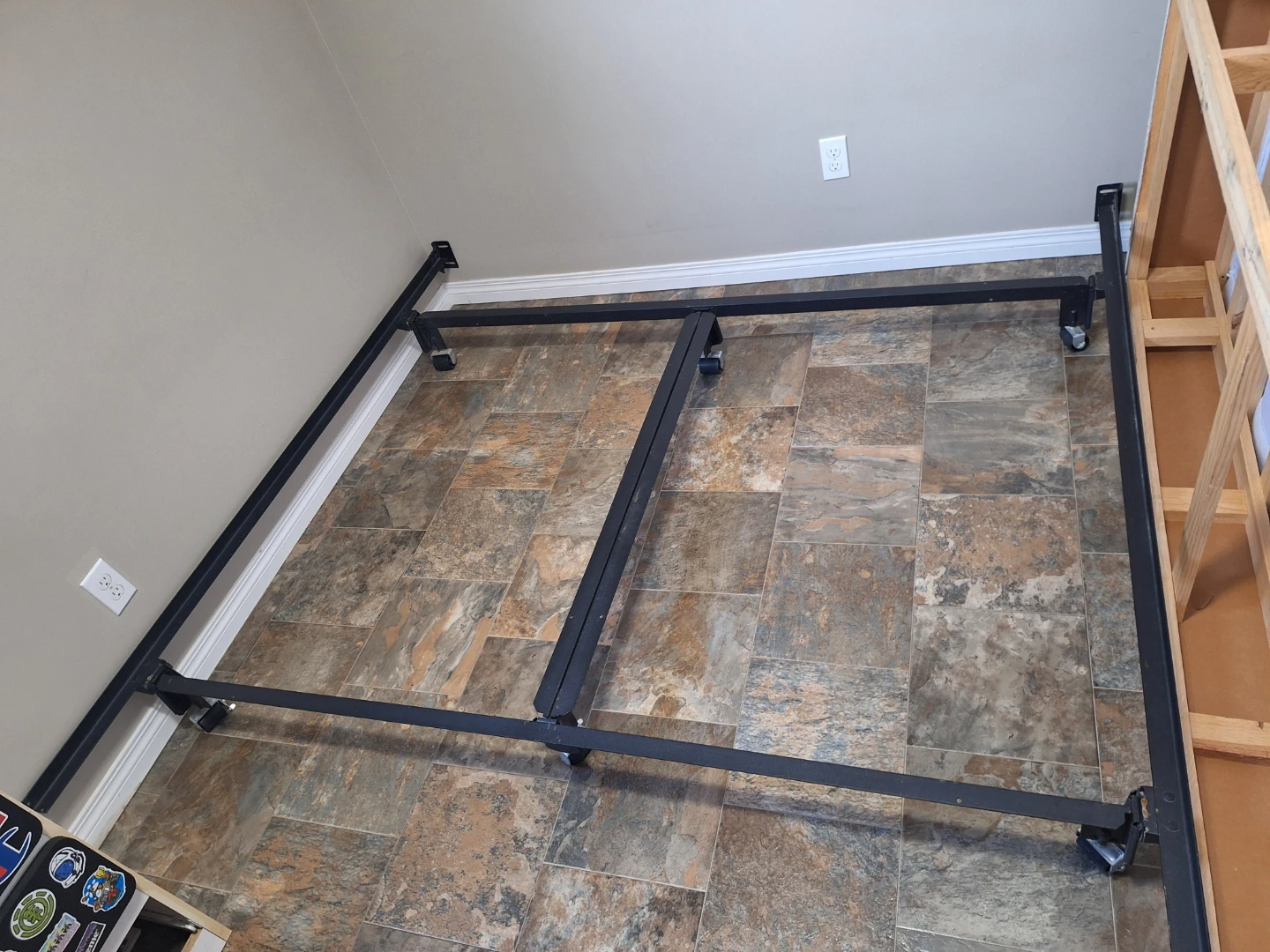 KingSize-Black Metal Bed Frame with Wheels