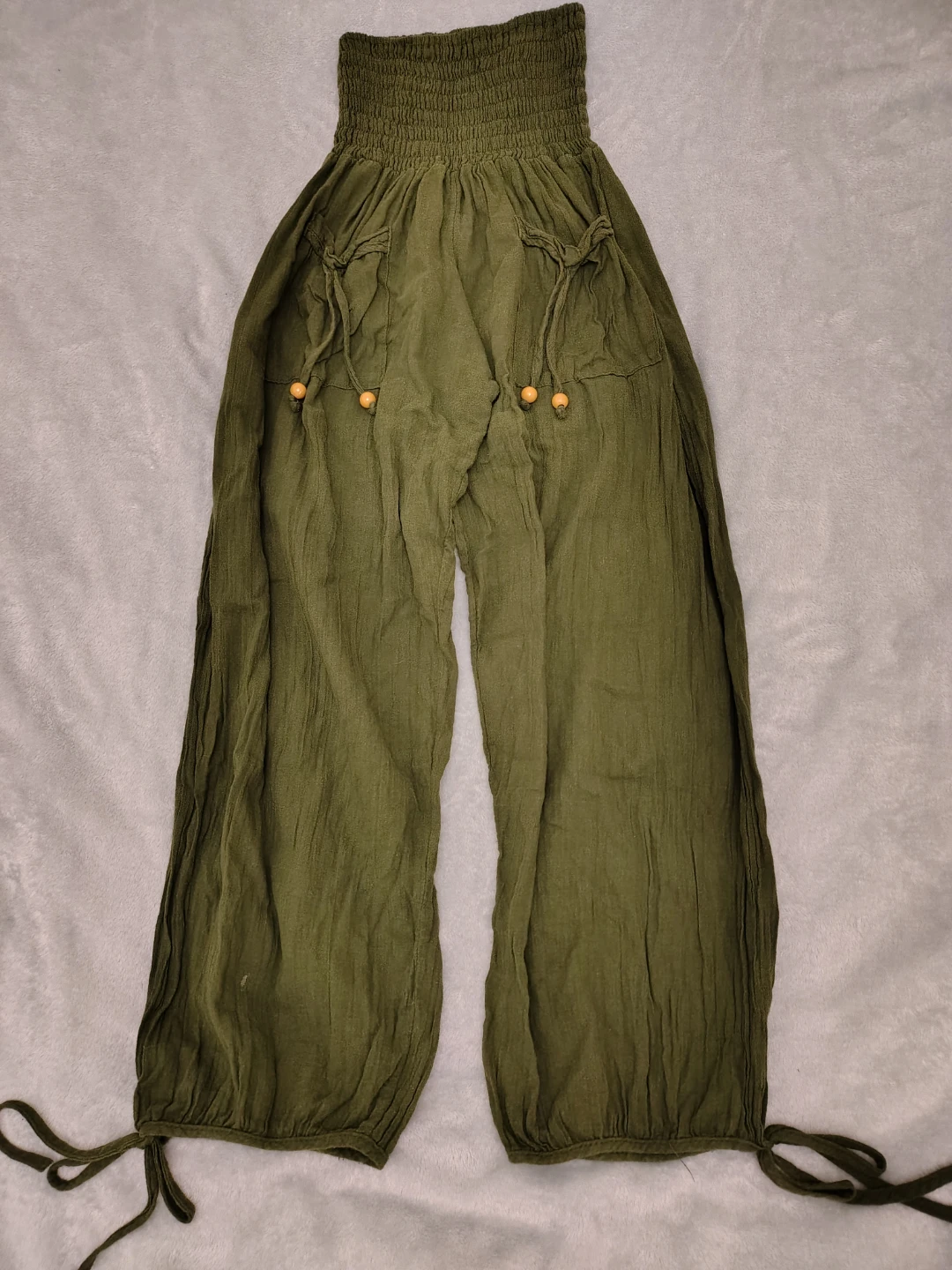 Olive Green Smocked Waist Harem Pants -xs/S