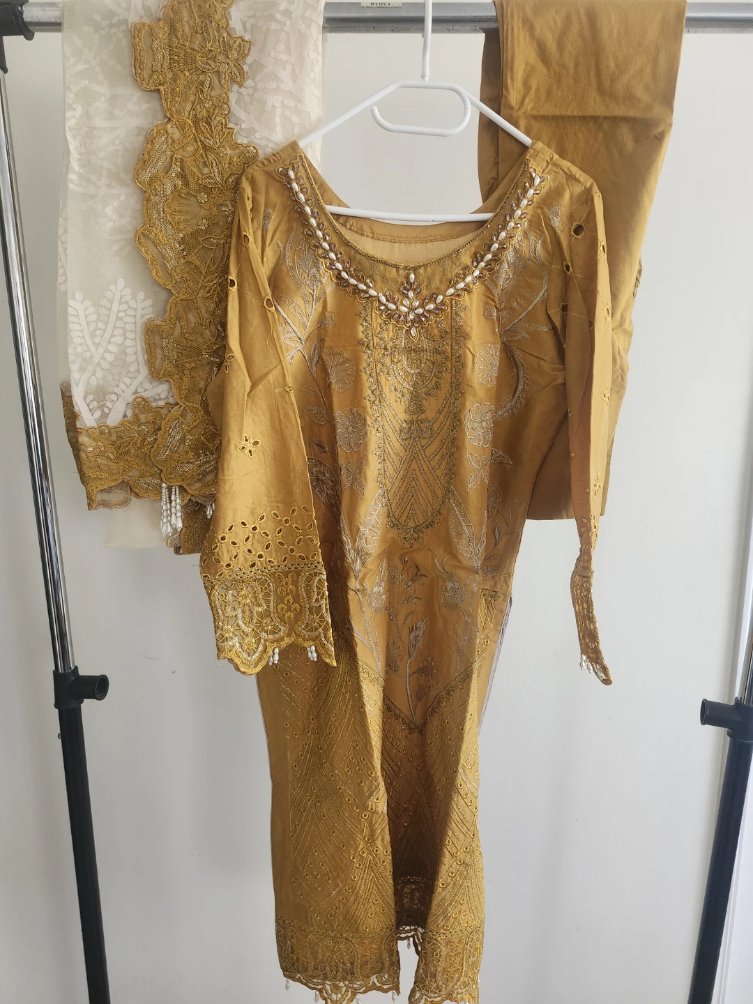 Embroidered Mustard Yellow 3-Piece Outfit - photo 2