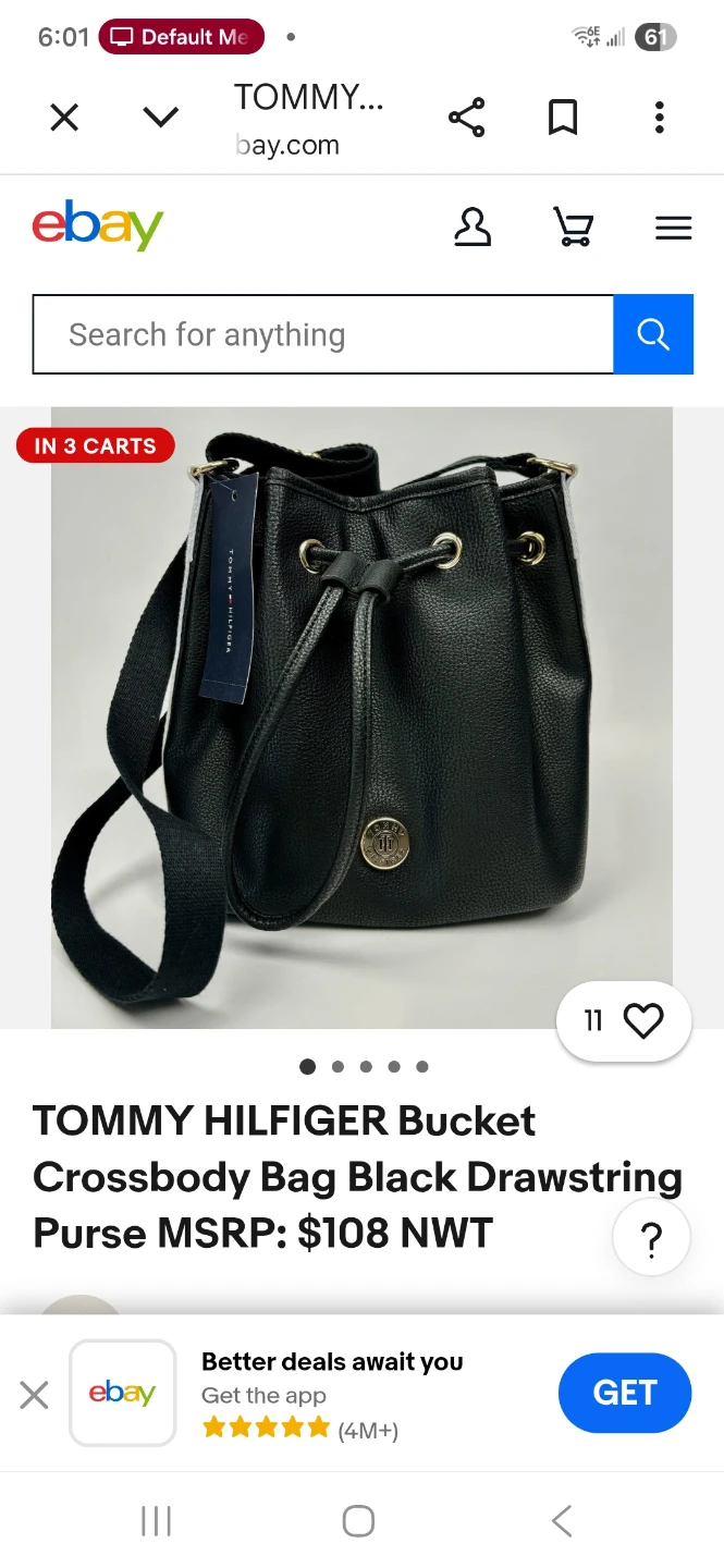 Tommy Hilfiger Black Leather Bucket Crossbody Bag
