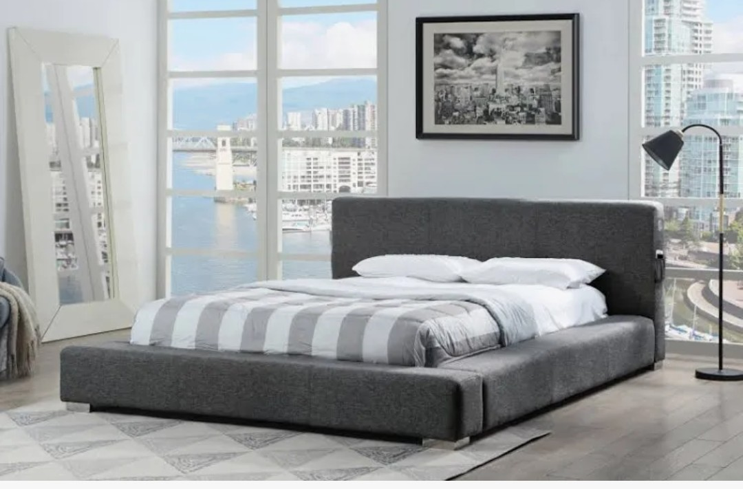 Grey Upholstered Platform Bed Frame - photo 4