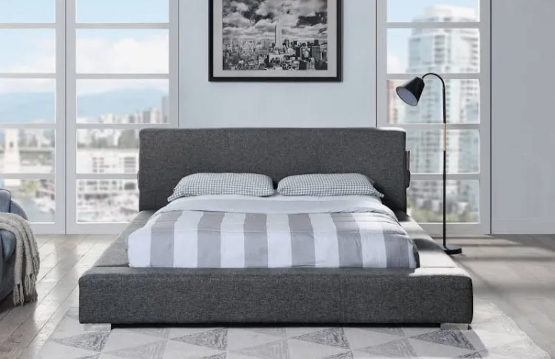 Grey Upholstered Platform Bed Frame - photo 5