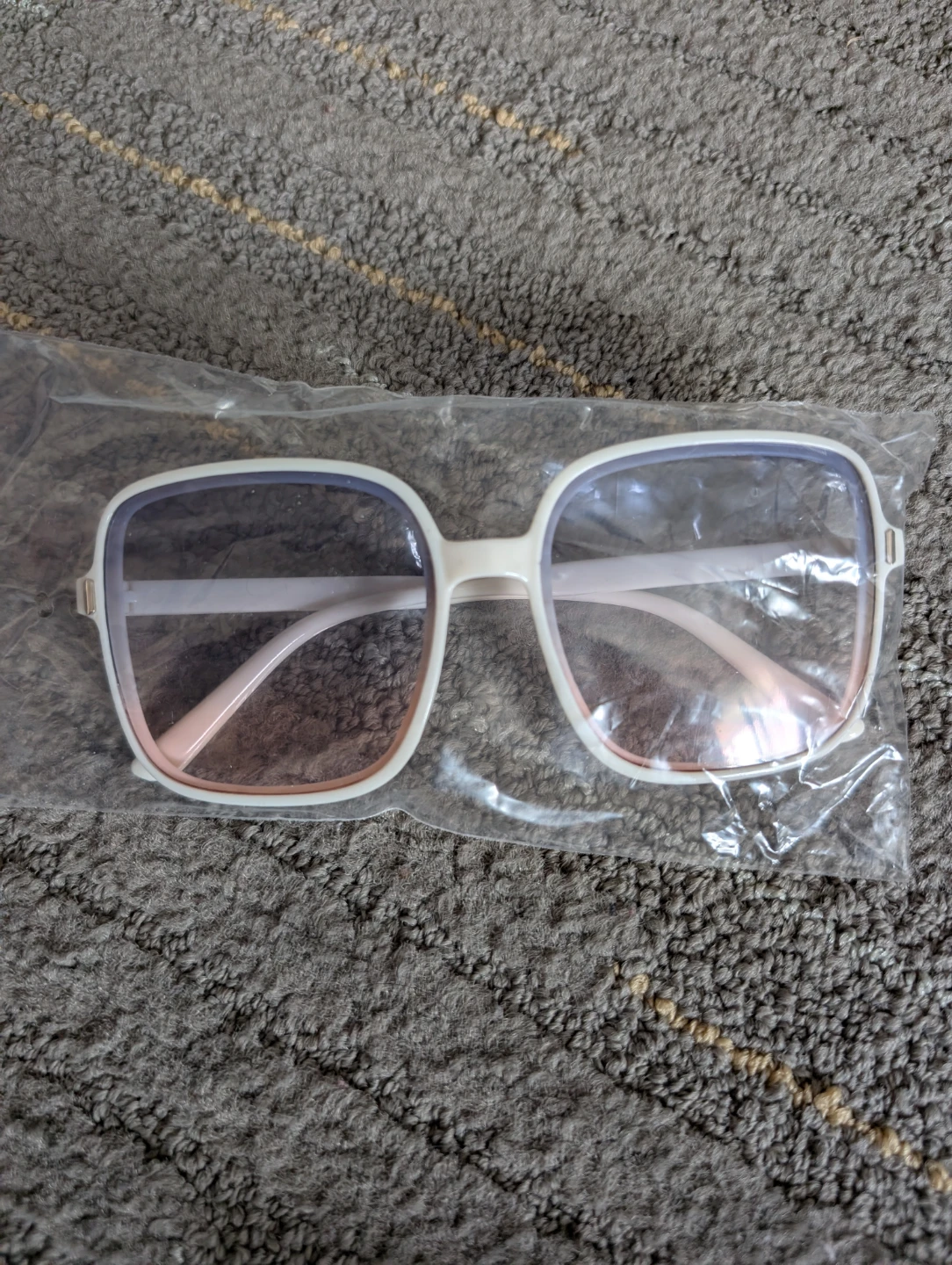 Oversized Square Sunglasses - White & Pink Gradient Lenses