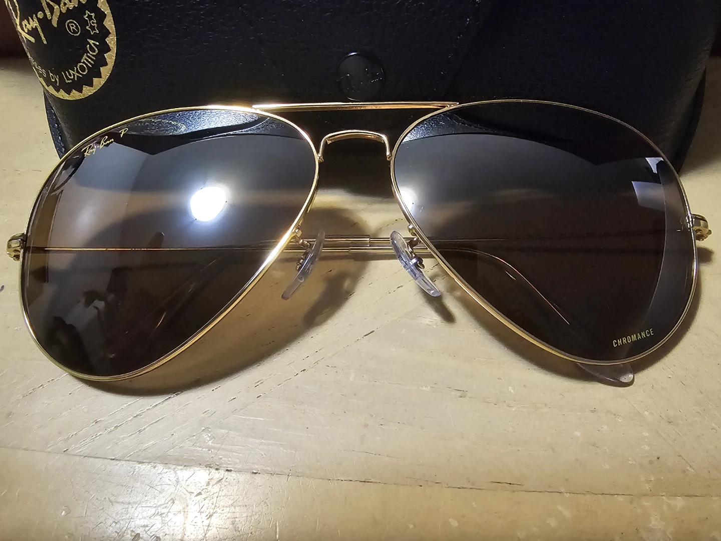 New Ray-Ban Gold on Dark Brown Aviator Sunglasses RB3025 58mm - photo 2