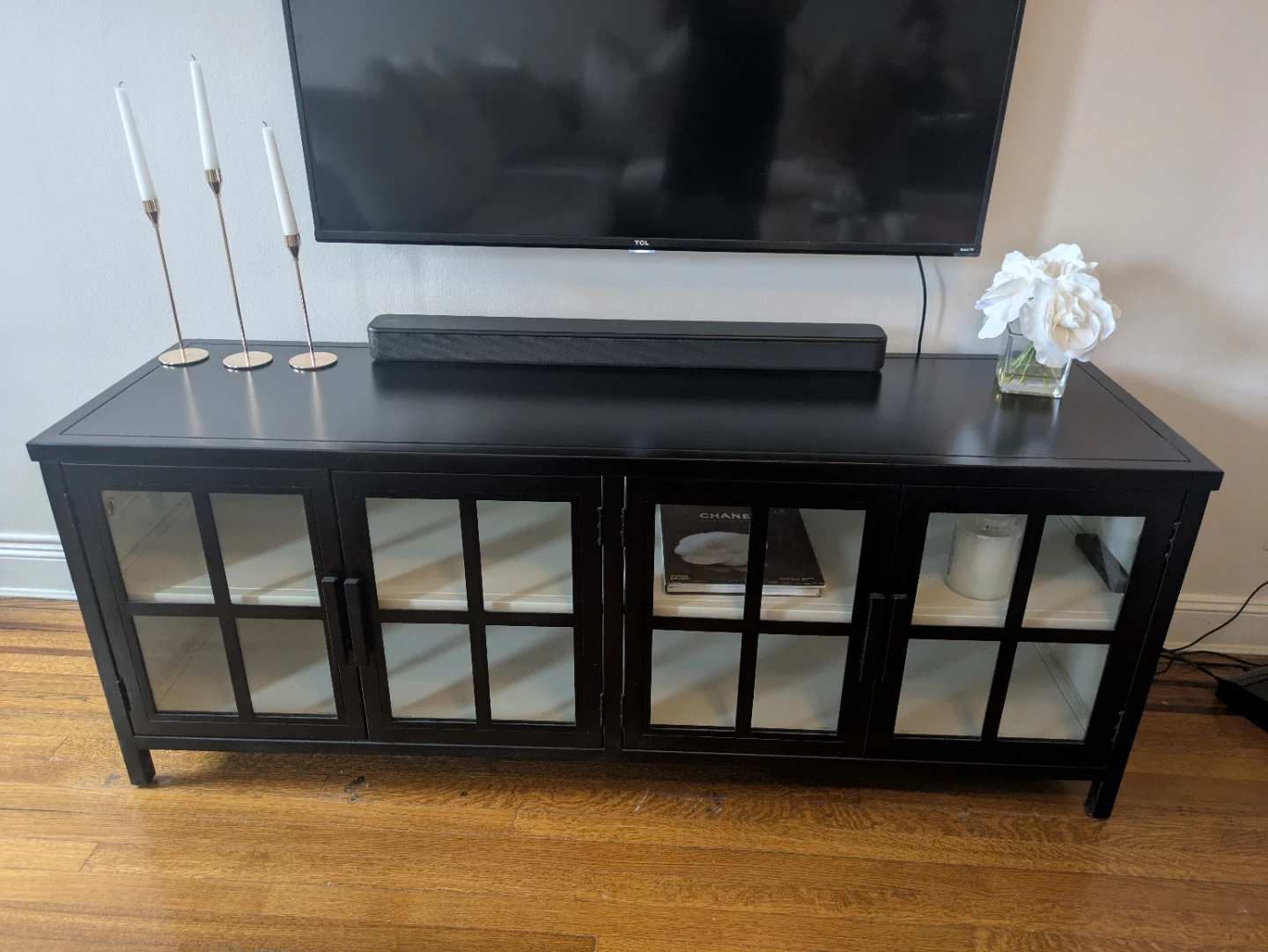 Pottery Barn Black Media Console with Glass Doors - photo 2