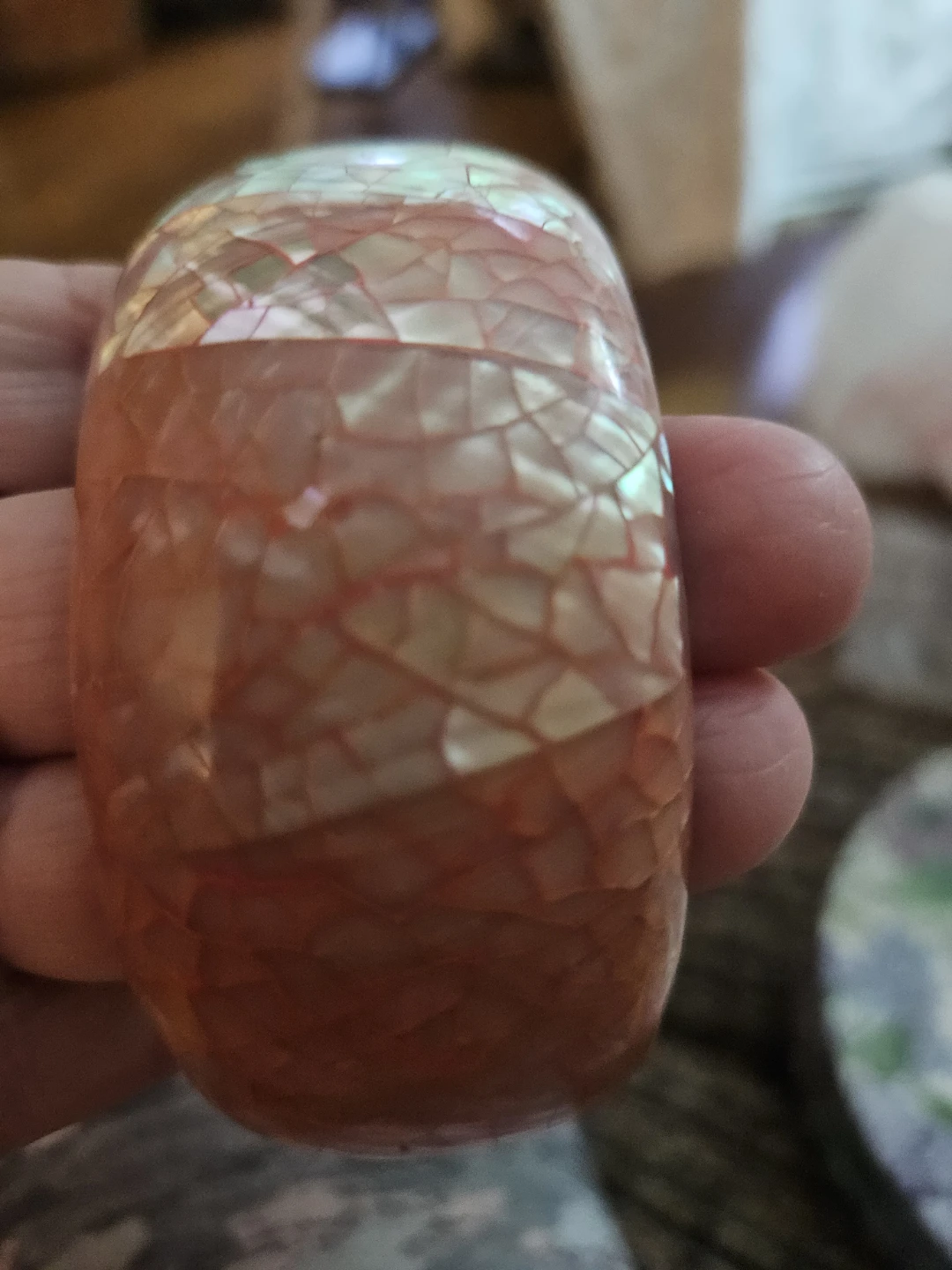 Orange Mother of Pearl Mosaic Wide Bangle Bracelet