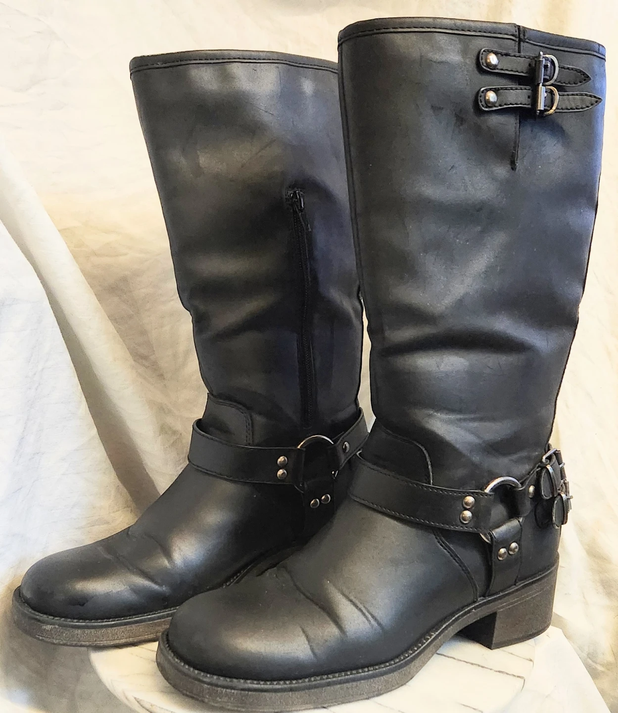 Black Tall Biker Boots - Size 10 US/CA