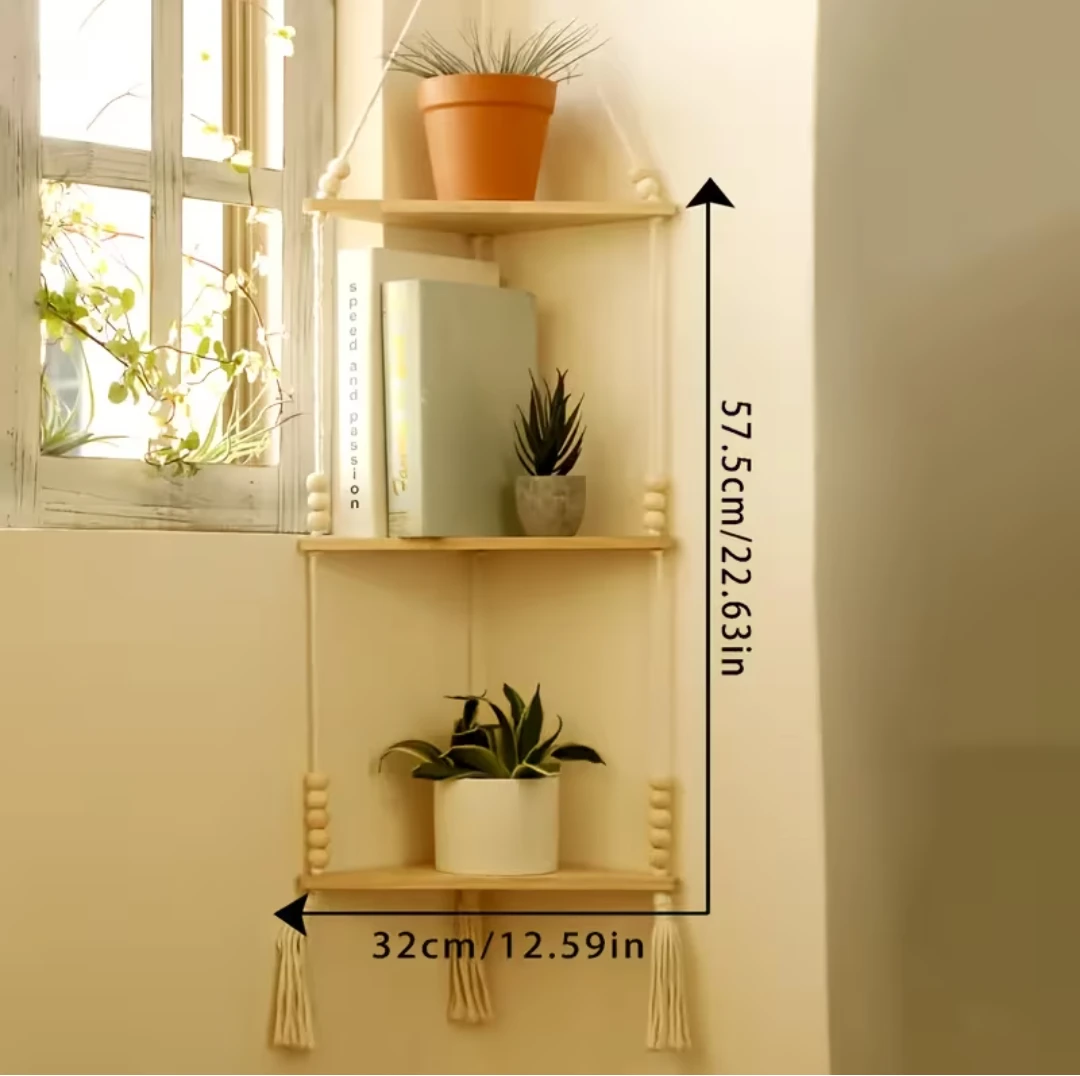 3-Tier Wooden Corner Shelf