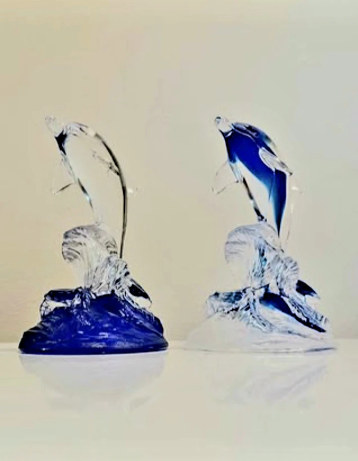 Vtg Pair of Crystal D'Arques Dolphins - photo 2