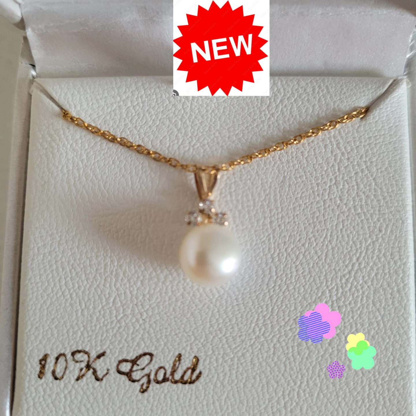 ♥️ New 10kt Gold Genuine Pearl Pendant with Cz
