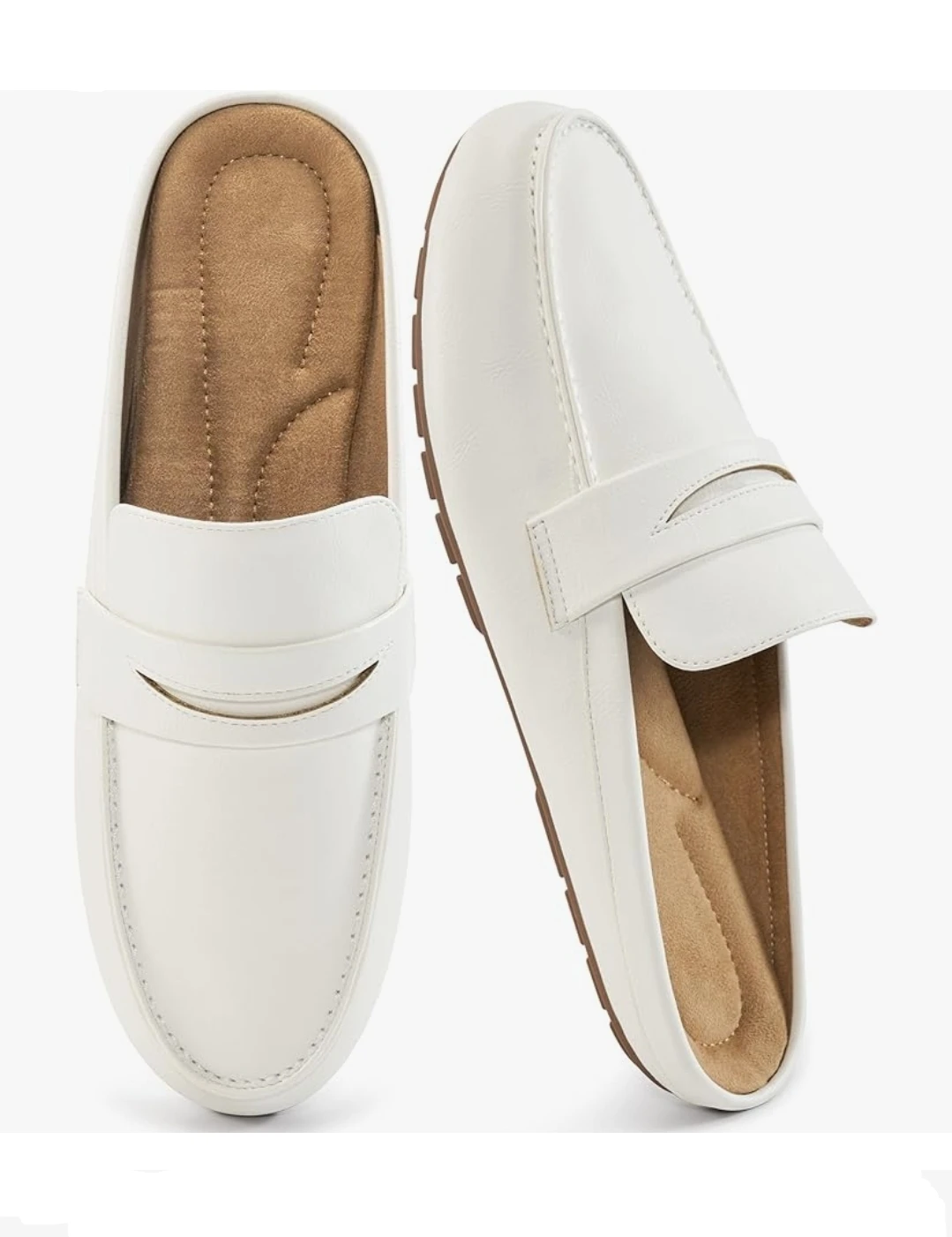 Women’s Memory Foam Mule Loafers Slip-On Comfort Flats Beige