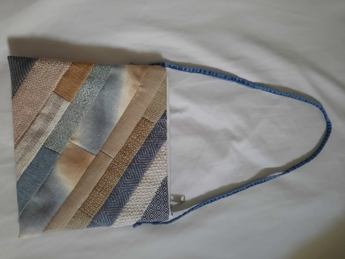Quilted Patchwork Clutch Bag with Denim Strap - photo 3