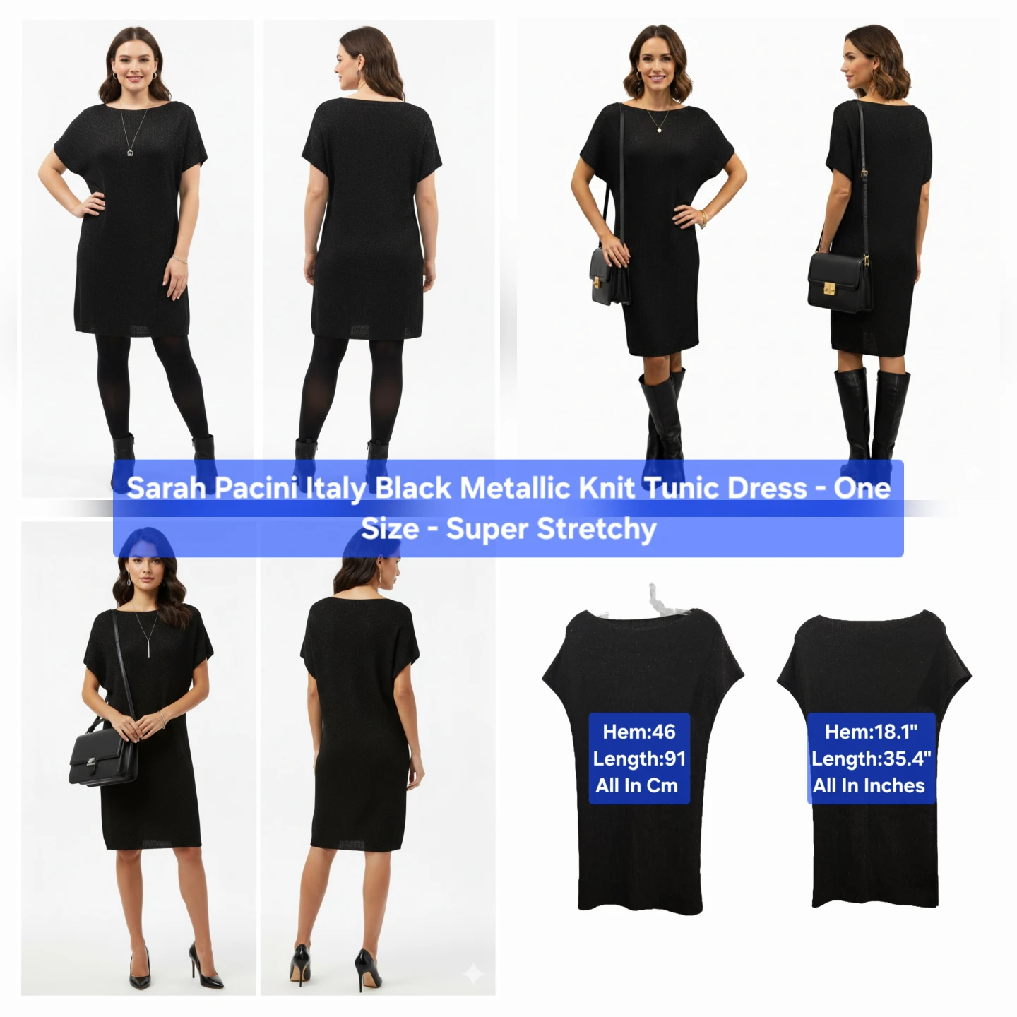 Sarah Pacini Black Metallic Knit Tunic Dress - One Size