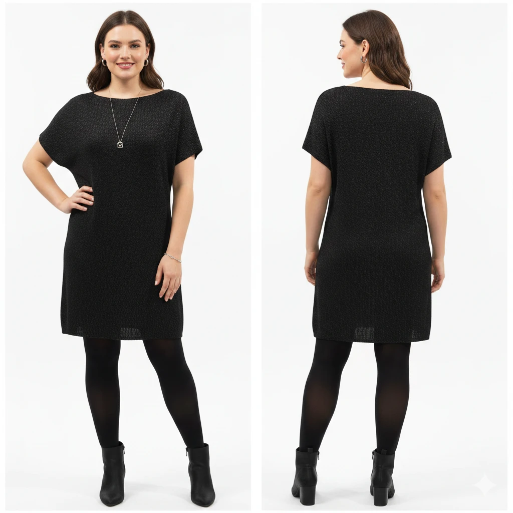 Sarah Pacini Black Metallic Knit Tunic Dress - One Size - photo 3