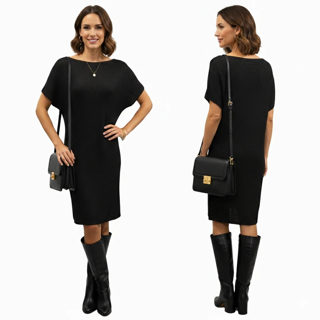 Sarah Pacini Black Metallic Knit Tunic Dress - One Size - photo 5