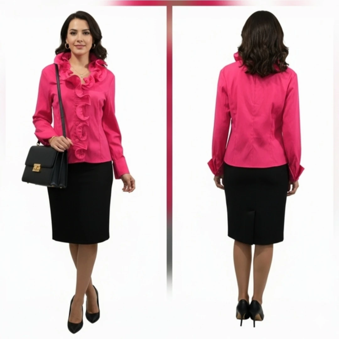 BNWTT Samuel Dong Fuchsia Ruffle Blouse Jacket Size L - photo 3