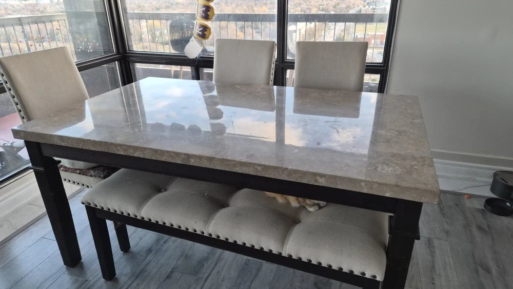Marble Top Dining Table with Upholstered Bench - photo 4
