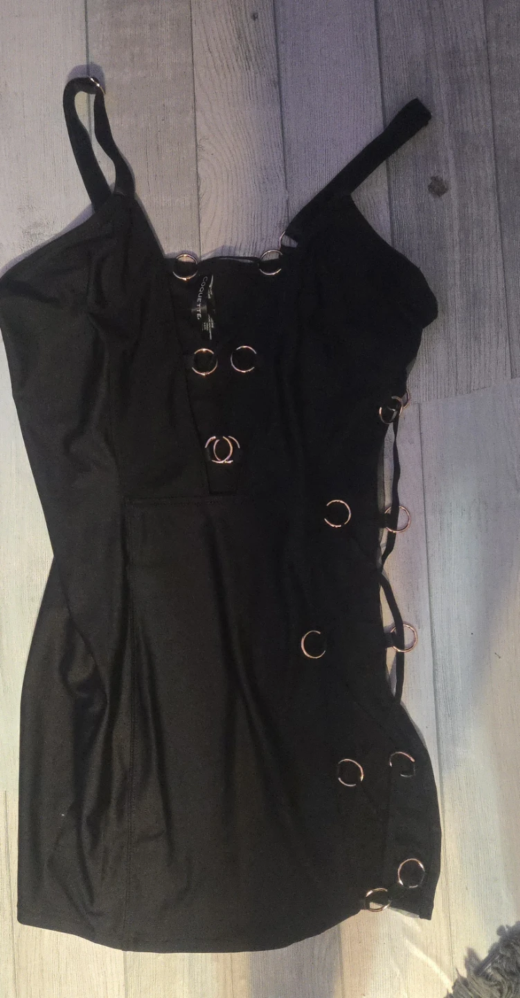 Coquette Black Ring Detail Mini Dress
